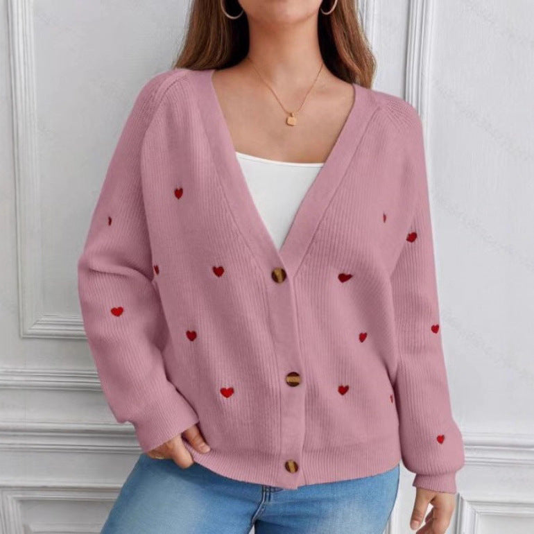 Cardigan à col en V pour femme, Doux “Cœur à Prendre” – Élégance & Tendresse