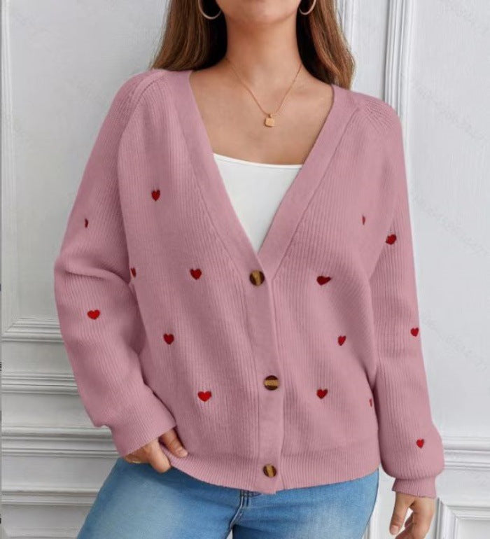 Cardigan à col en V pour femme, Doux “Cœur à Prendre” – Élégance & Tendresse