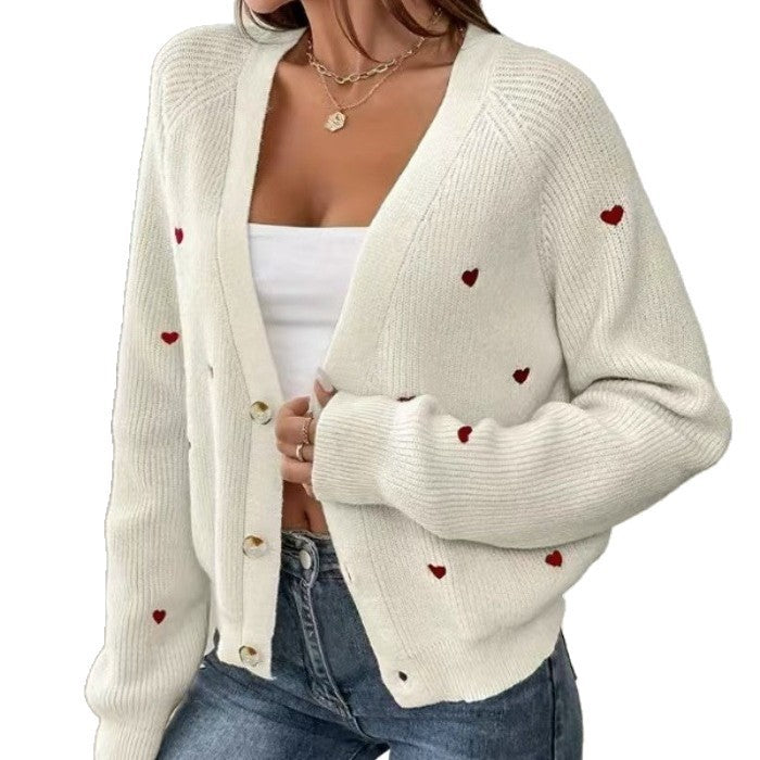 Cardigan à col en V pour femme, Doux “Cœur à Prendre” – Élégance & Tendresse