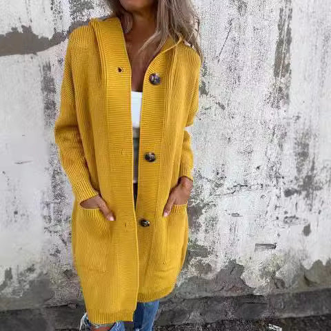 Manteau Cardigan Long en Maille avec Capuche – Chic & Confortable