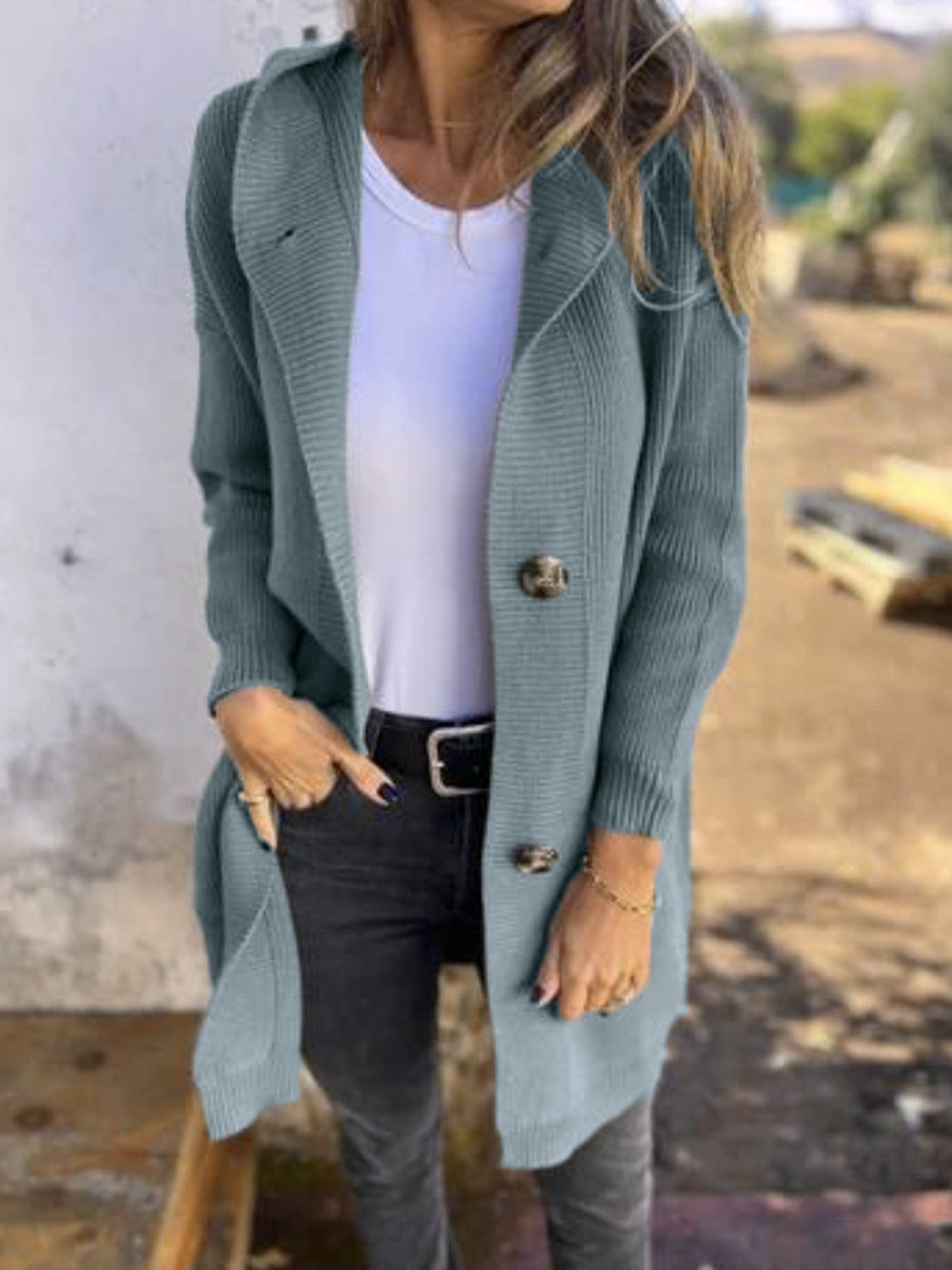 Manteau Cardigan Long en Maille avec Capuche – Chic & Confortable