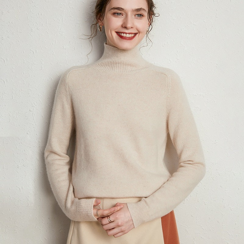 Pull Femme en Laine Mérinos & Cachemire – Col Roulé Chic et Chaud