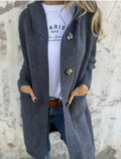 Manteau Cardigan Long en Maille avec Capuche – Chic & Confortable
