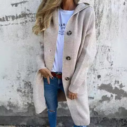 Manteau Cardigan Long en Maille avec Capuche – Chic & Confortable