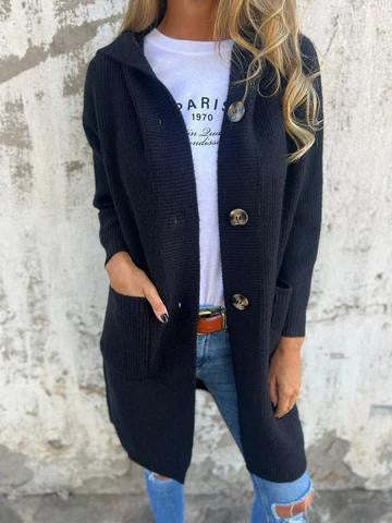 Manteau Cardigan Long en Maille avec Capuche – Chic & Confortable