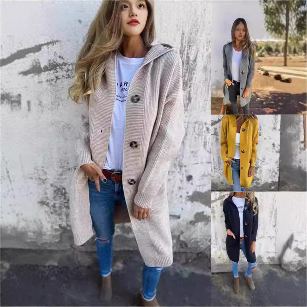 Manteau Cardigan Long en Maille avec Capuche – Chic & Confortable