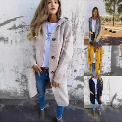 Manteau Cardigan Long en Maille avec Capuche – Chic & Confortable