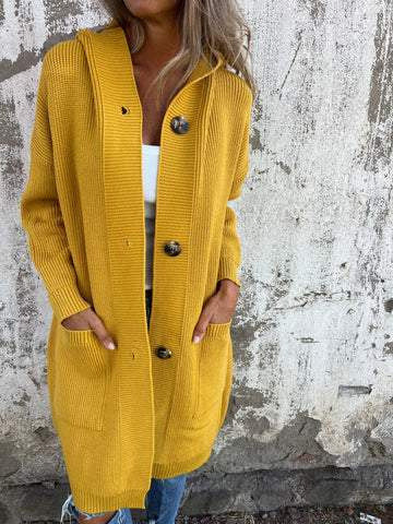 Manteau Cardigan Long en Maille avec Capuche – Chic & Confortable