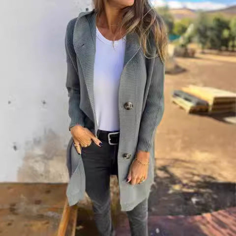 Manteau Cardigan Long en Maille avec Capuche – Chic & Confortable