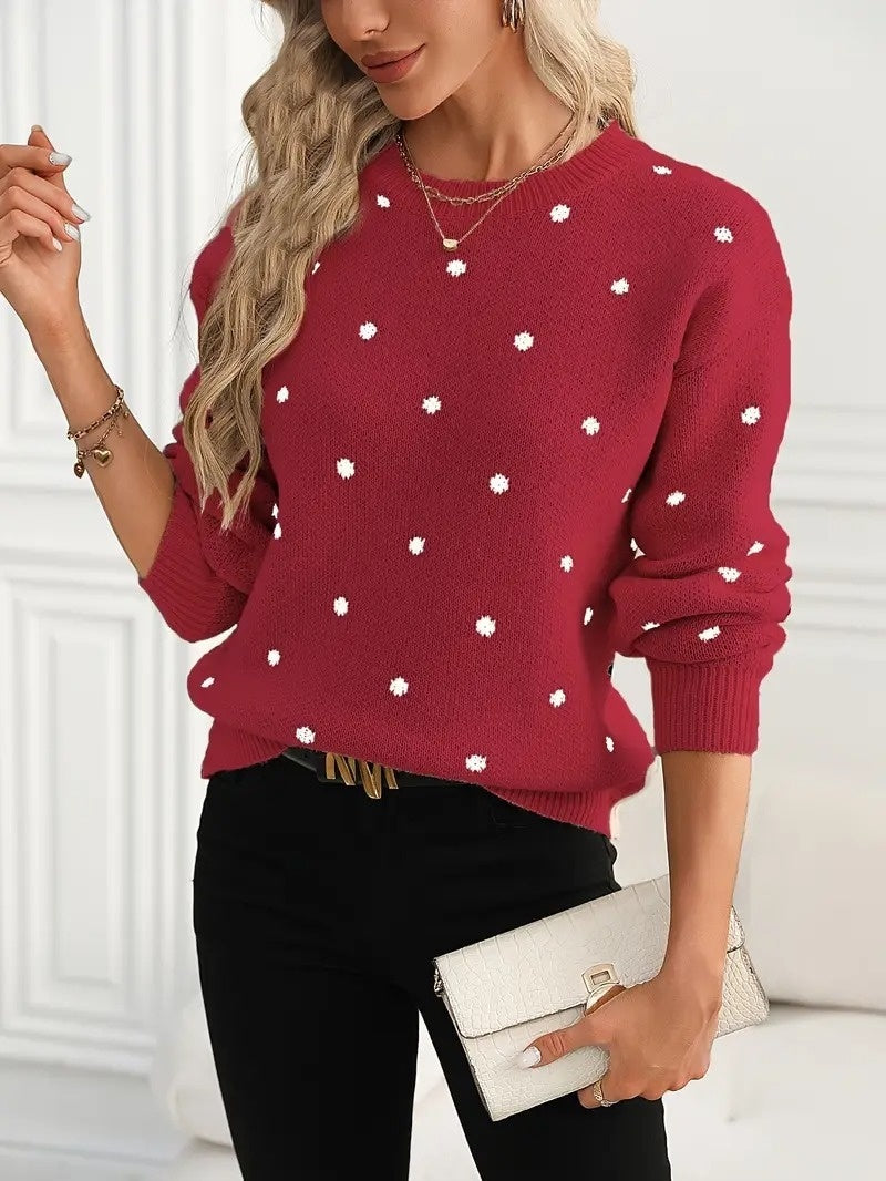 Pull en Tricot à Pois – Élégance Décontractée et Confort