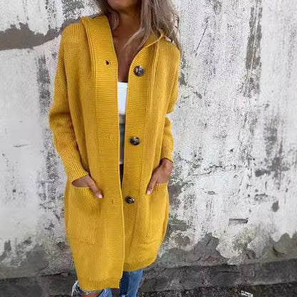 Manteau Cardigan Long en Maille avec Capuche – Chic & Confortable