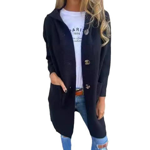 Manteau Cardigan Long en Maille avec Capuche – Chic & Confortable