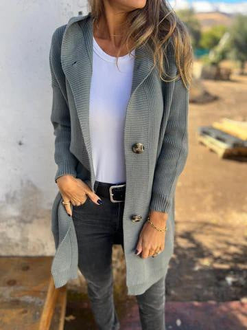 Manteau Cardigan Long en Maille avec Capuche – Chic & Confortable